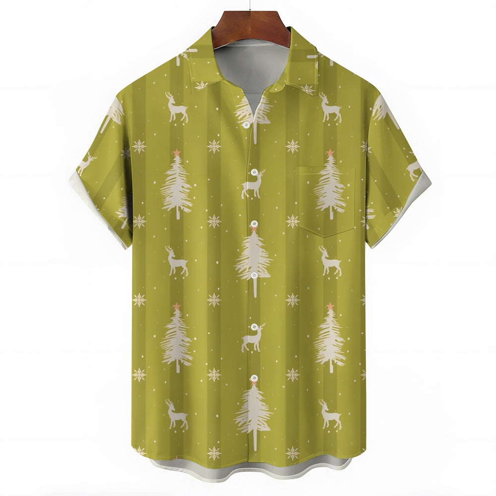 Christmas Tree Snowflake Stripe Print Short Sleeve Shirt 2410006326