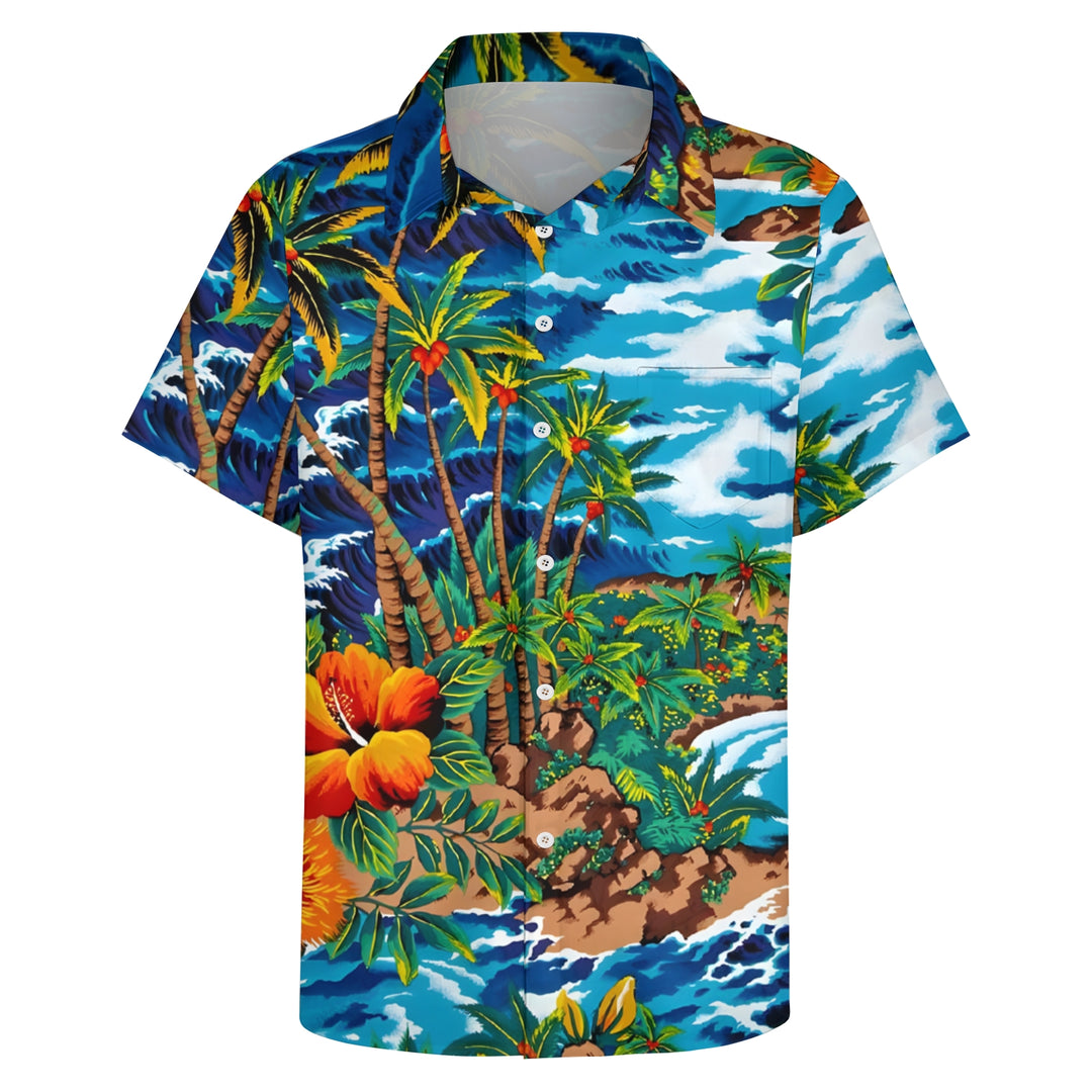 Men's Hawaiian Coconut Tree Casual Short Sleeve Shirt 2403000577