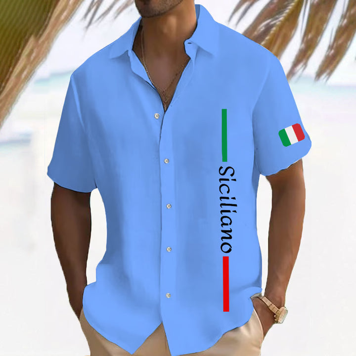 Men's Funny Italian Print Casual Short Sleeve Shirt