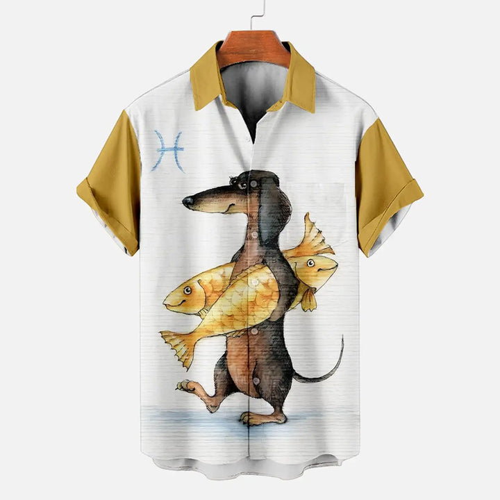 Men's Cartoon Animal Constellation Pattern Print Shirts