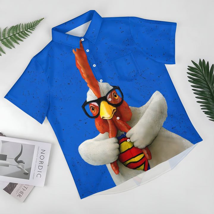 Men's Casual Fashion Superman Rooster Print Short Sleeve Shirt 2307100388