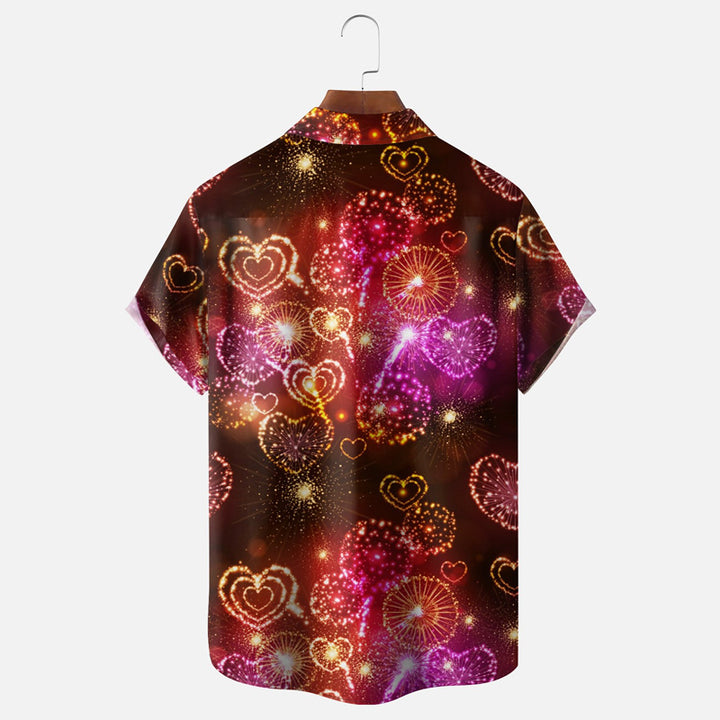 Valentine's Day Heart Fireworks Casual Short Sleeve Shirt