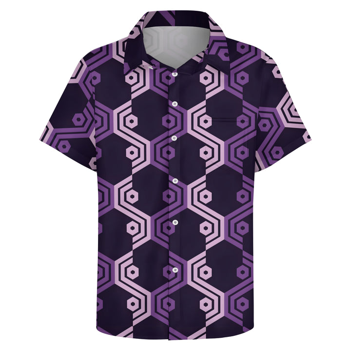 Men's Symmetrical Purple Plaid Short Sleeve Shirt 2304102520