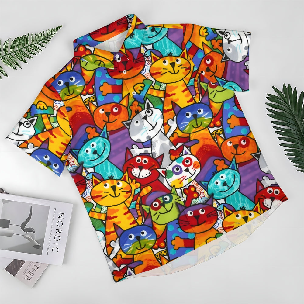 Men's Colorful Cats Casual Short Sleeve Shirt 2311000684