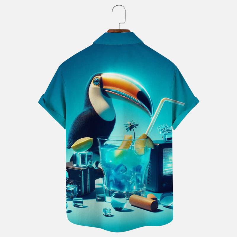 Men's Toucan Cocktail Poster Print Short Sleeve Shirt