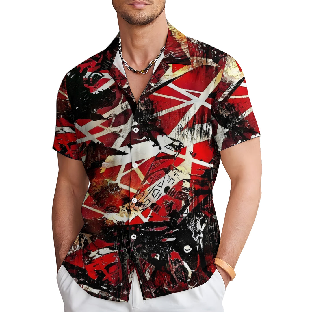 Retro Classic Electric Guitar Frankenstrat Casual Short Sleeve Shirt 2404000707