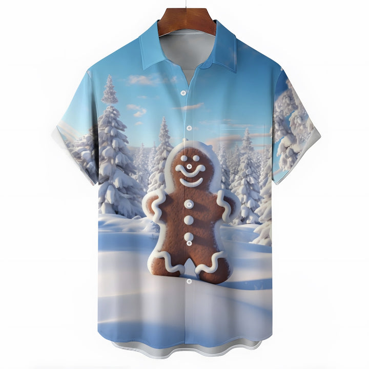 Christmas Gingerbread Man Casual Short Sleeve Shirt 2409006232