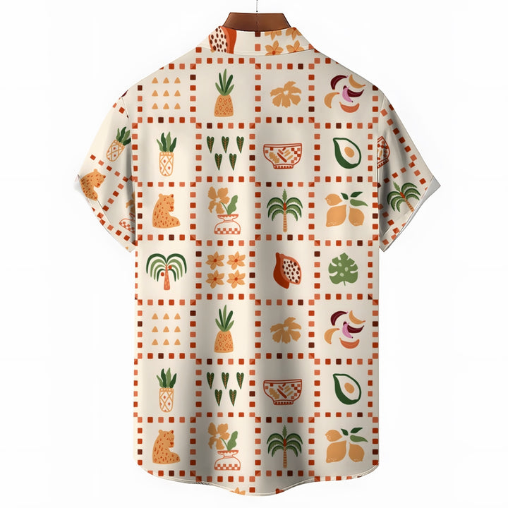 Leopard Plant Art Print Casual Short Sleeve Shirt 2410001389