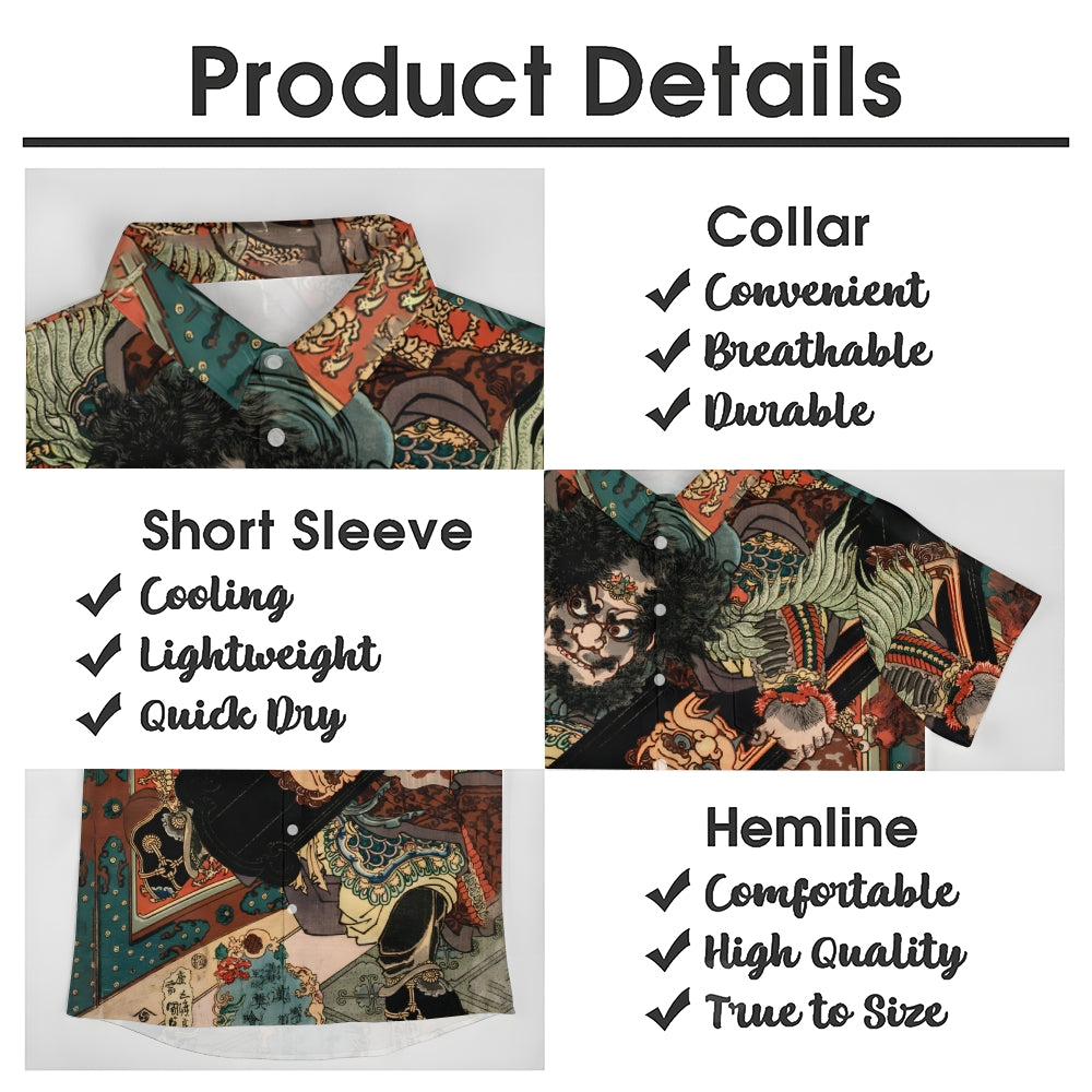 The Chinese Warrior Art Print Casual Oversized Short Sleeve Shirt 2406003334