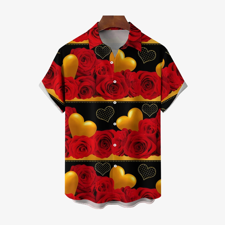 Valentine's Day Love Rose Print Short Sleeve Shirt 2412006482