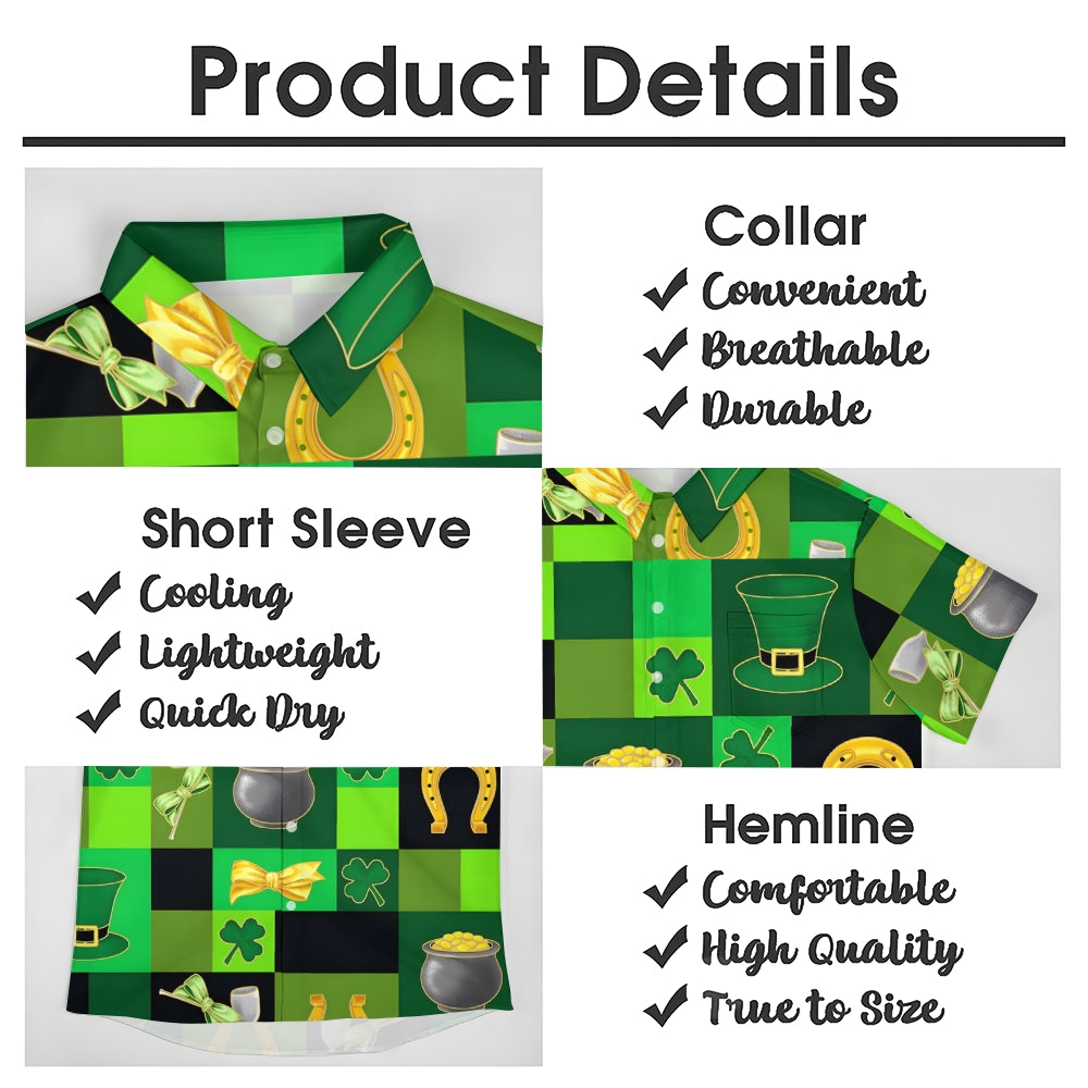 St. Patrick's Day Shamrock Print Short Sleeve Shirt 2411013110