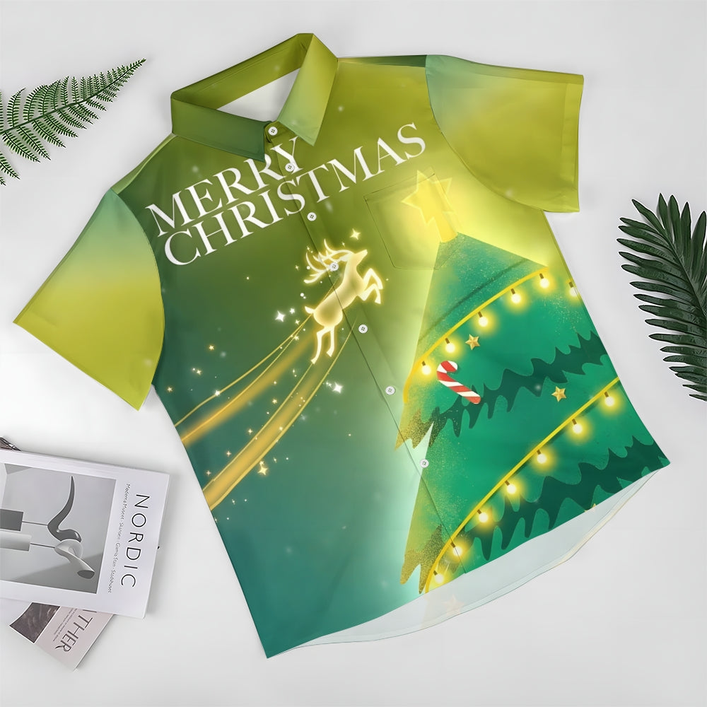 Christmas Tree Glowing Christmas Tree Print Casual Shirt 2412006470