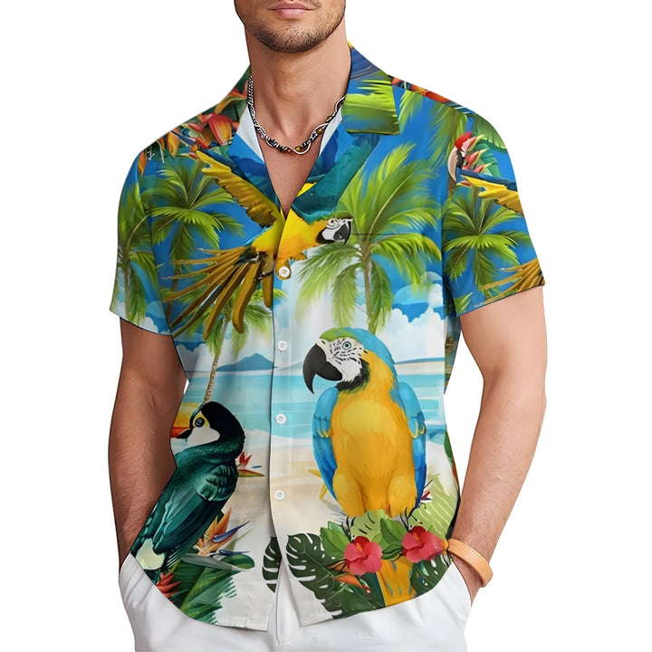 Hawaiian Parrot Print Casual Short Sleeve Shirt 2411000263