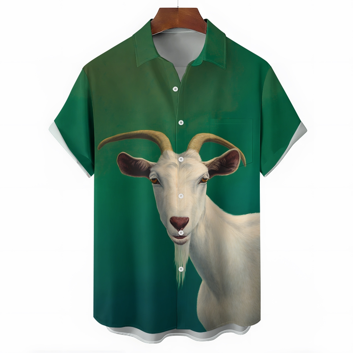 Cute Goats Print Casual Short Sleeve Shirt 2406001586