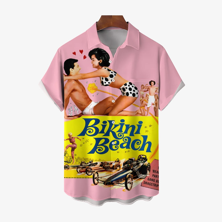 Bikini Beach Retro Poster Print Short Sleeve Shirt 2410003430