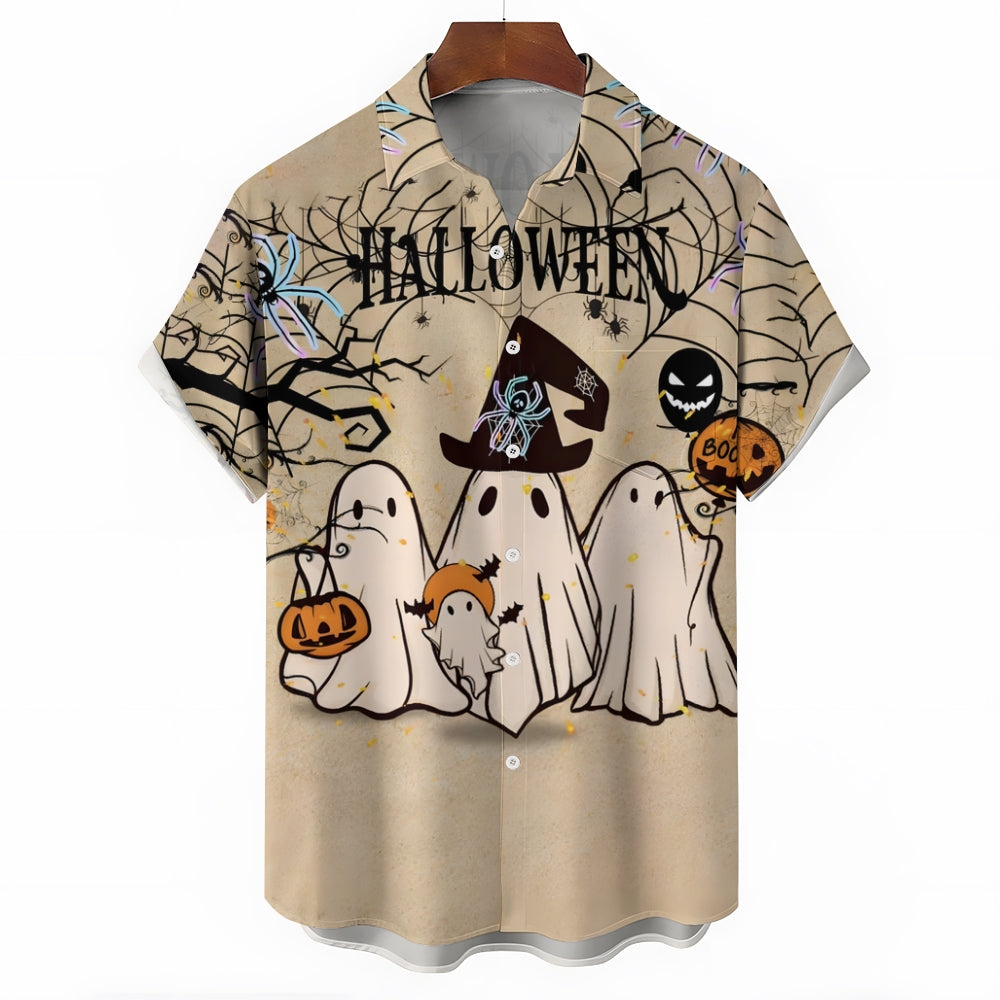 Halloween Ghost Spider Casual Large Size Short Sleeve Shirt 2408000397