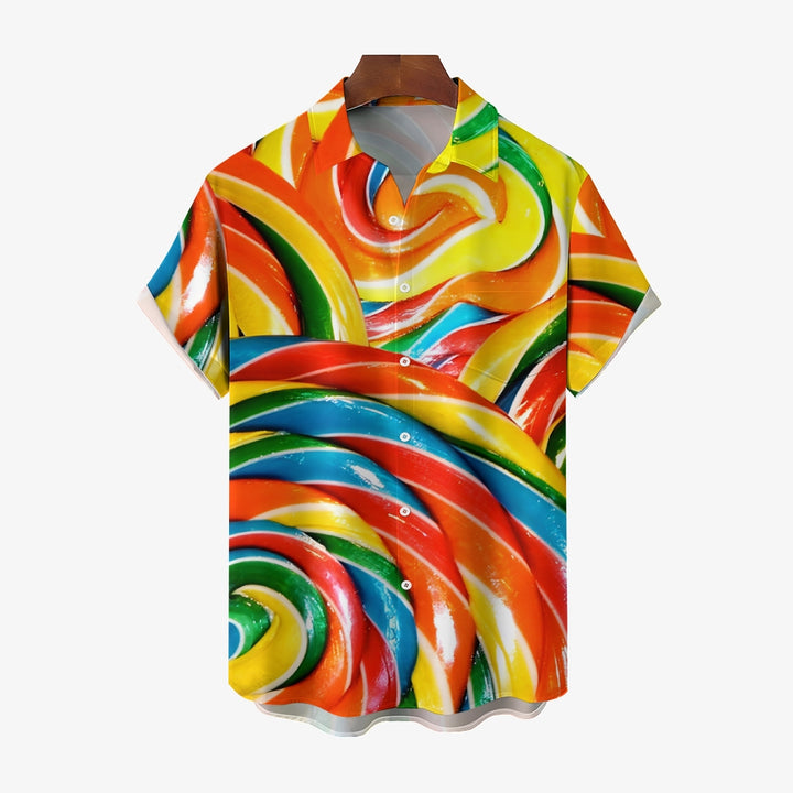 Rainbow Lollipop Print Casual Oversized Short Sleeve Shirt 2407003487