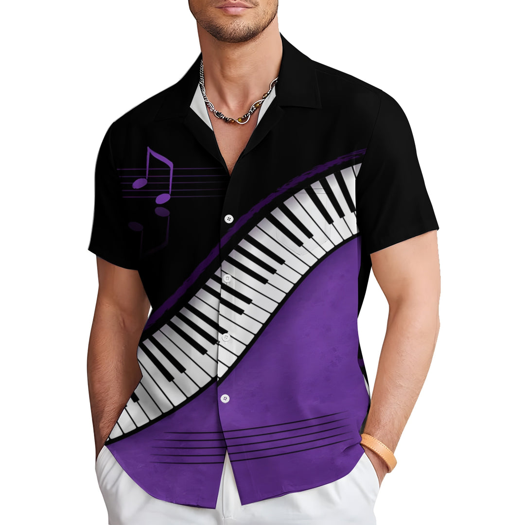Music Note Piano Print Casual Short Sleeve Shirt 2404000644