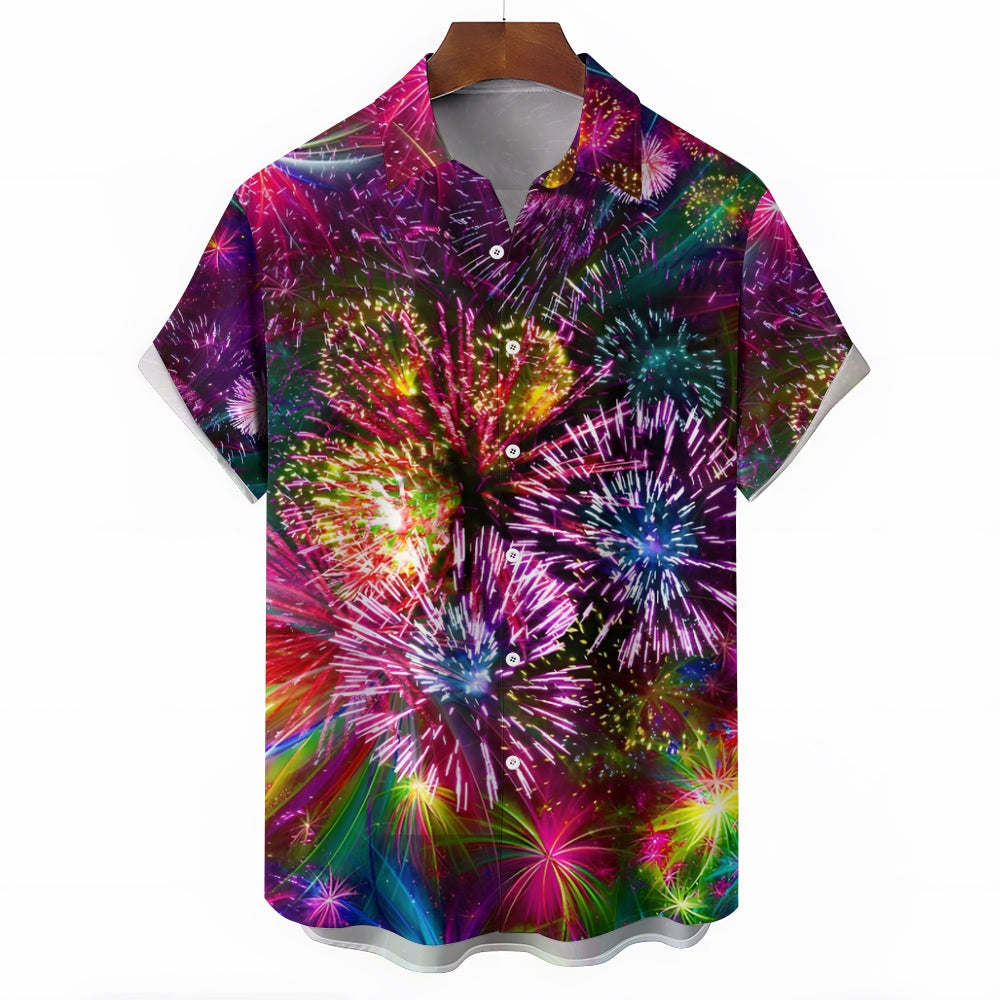 Festive Colorful Fireworks Casual Short Sleeve Shirt 2408008307