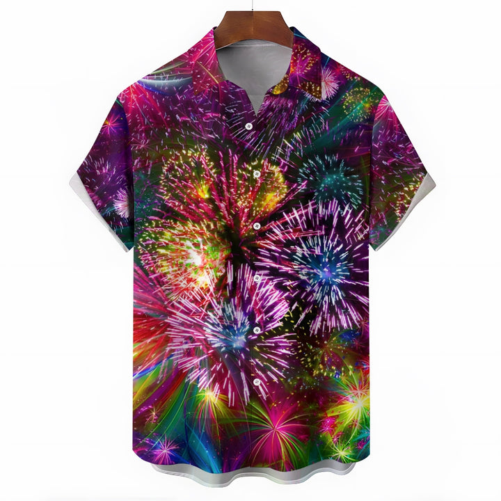 Festive Colorful Fireworks Casual Short Sleeve Shirt 2408008307