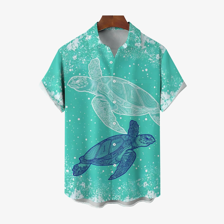 Men's Turtle Art Print Casual Short Sleeve Shirt 2410005806