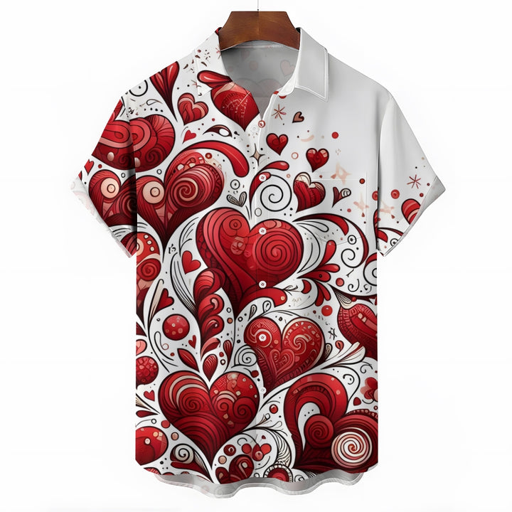 Valentine's Day Heart Print Short Sleeve Shirt 2412006486