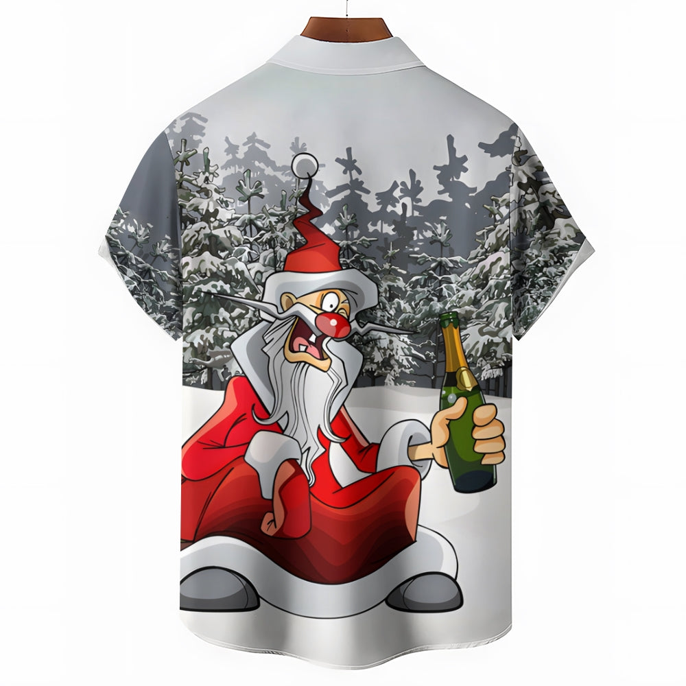 Christmas Santa Claus Drinking Short Sleeve Shirt 2409005122