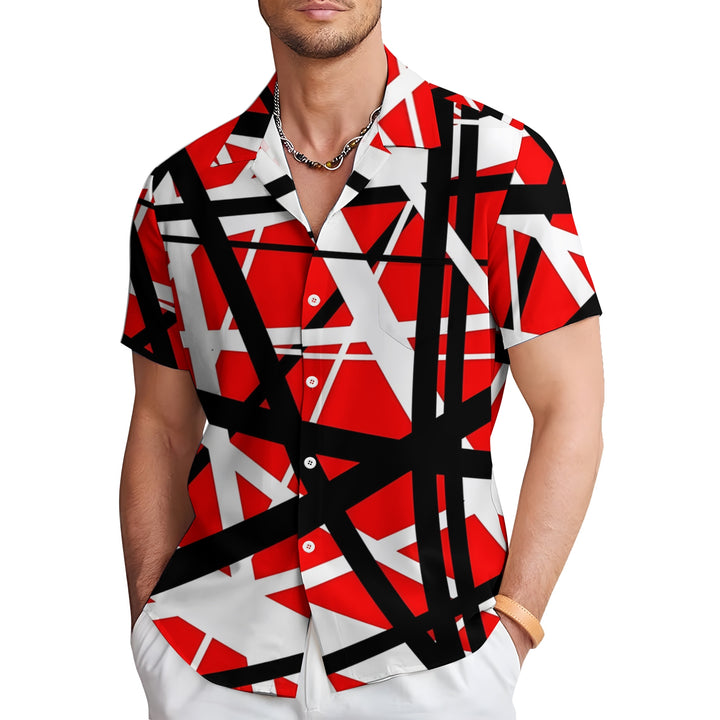 Vintage Classic Electric Guitar Frankenstrat Print Casual Short Sleeve Shirt 2404000703