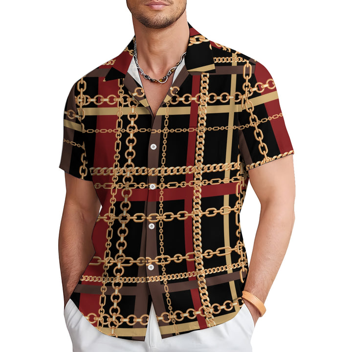 Men's Baroque Chain Print Casual Short Sleeve Shirt 2404001497