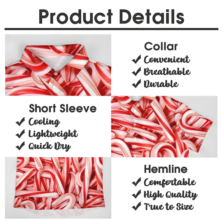 Christmas Candy Cane Casual Short Sleeve Shirt 2409006136