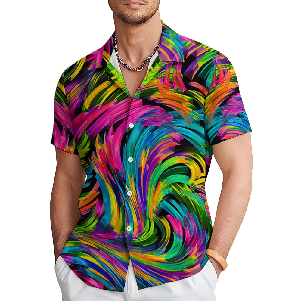 Colorful Texture Spiral Print Casual Large Size Short-Sleeved Shirt 2407001294