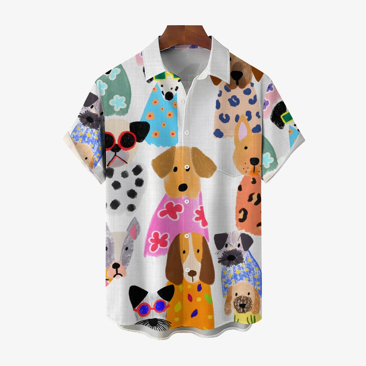 Dogs Cartoon Casual Large Size Short Sleeve Shirt 2407004317