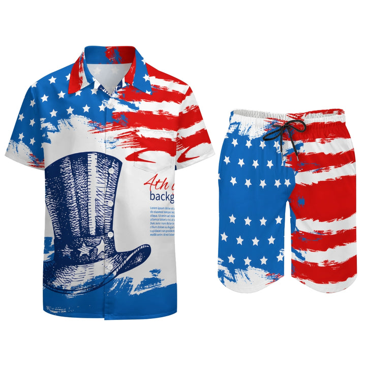 Men's American Flag Print Beach Two-Piece Suit 2404000015