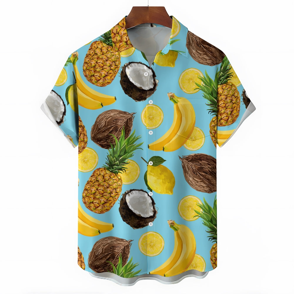 Men's Hawaiian Fruit Print Casual Short Sleeve Shirt 2403000909