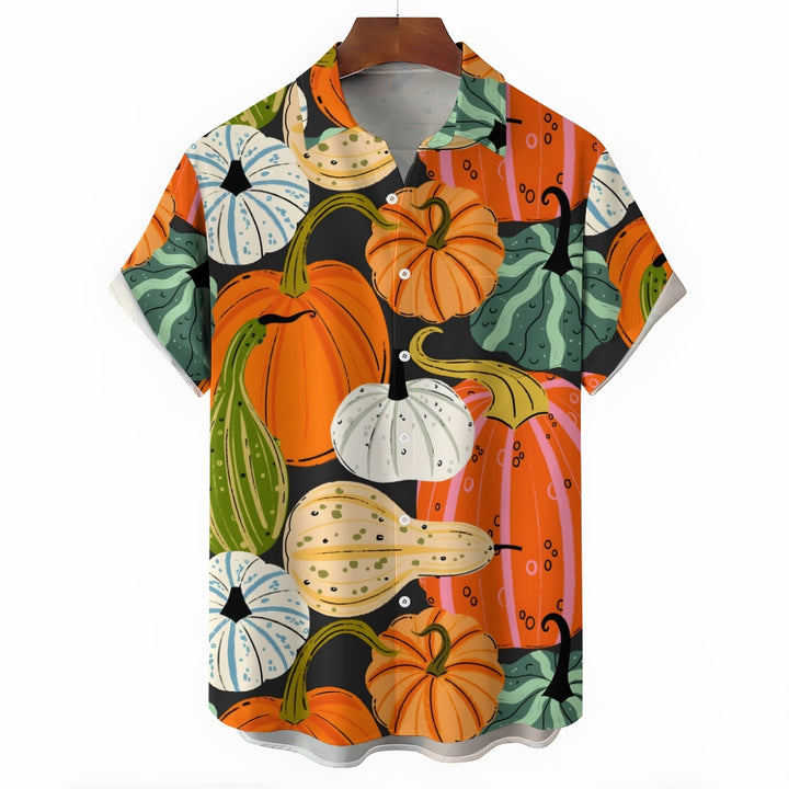 Thanksgiving Various Pumpkin Casual Short Sleeve Shirt 2410001477