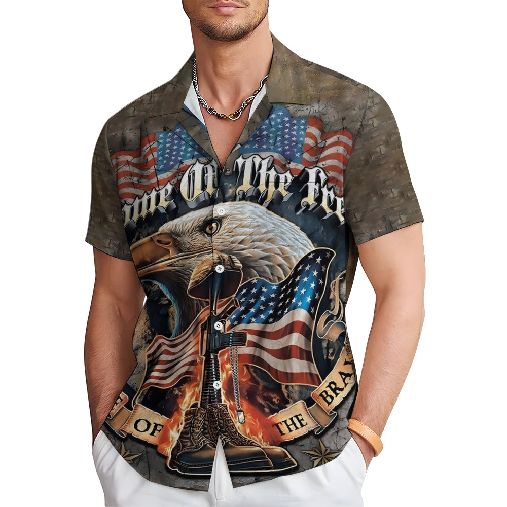 Stars and Stripes Eagle Print Casual Oversized Short Sleeve Shirt 2406003519
