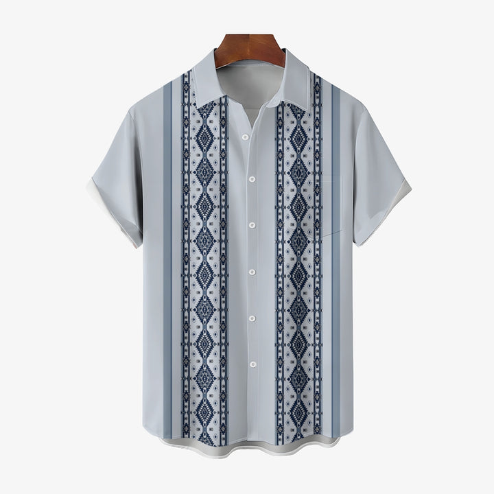 Men's Classic Geometric Striped Casual Short-Sleeved Shirt 2410005539