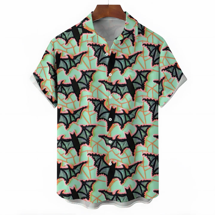 Bat Decorative Print Casual Oversized Short Sleeve Shirt 2407003771