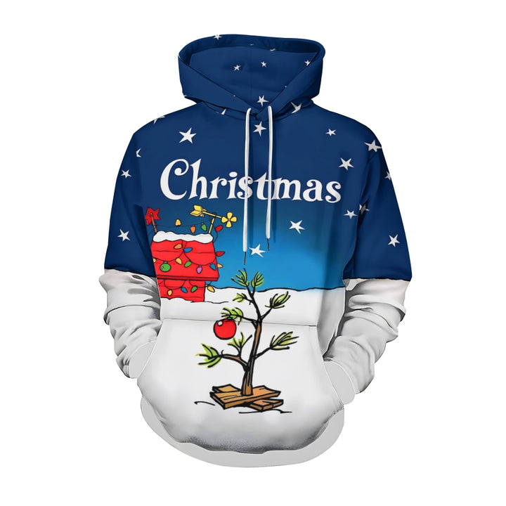 Christmas Tree Holiday Blue Cartoon Plue Size Printed Hoodies