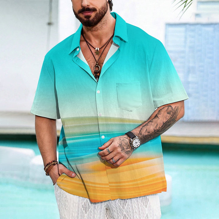 Men's Gradient Contrast Casual Short Sleeve Shirt 2412008934