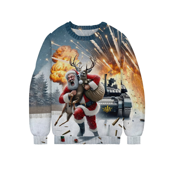 Santa Claus Runaway Explosion Print Knit Crew Neck Sweater 2411010455