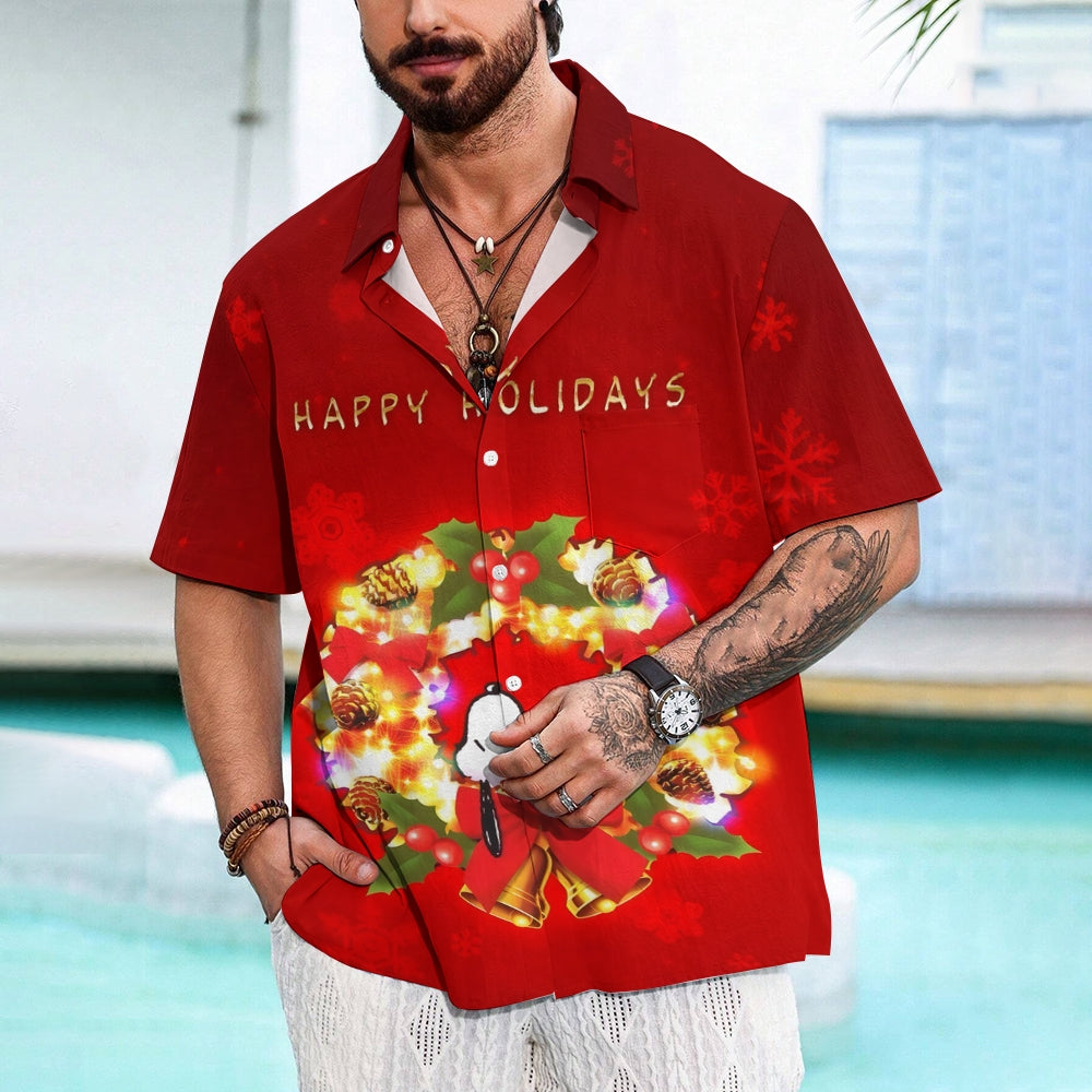 Happy Holidays Cartoon Print Casual Shirt 2412008940