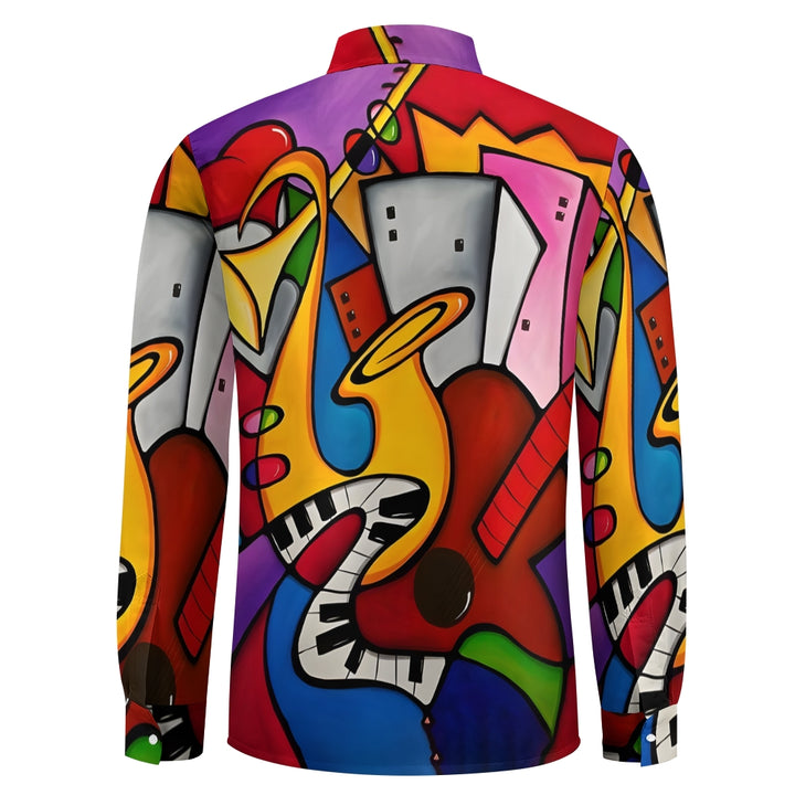 Musical Instruments Abstract Geometric Print Long Sleeve Shirt 2408004928