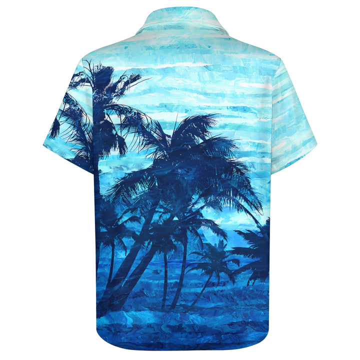 Hawaiian Vacation Palm Tree Print Casual Short Sleeve Shirt 2404000884