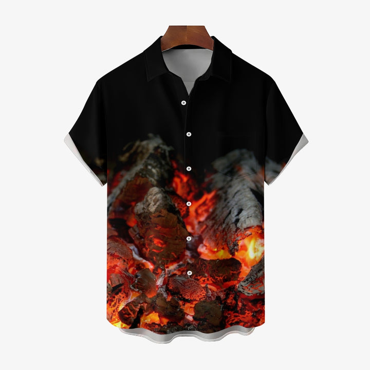 Fire Atmosphere Print Casual Short Sleeve Shirt 2408002719