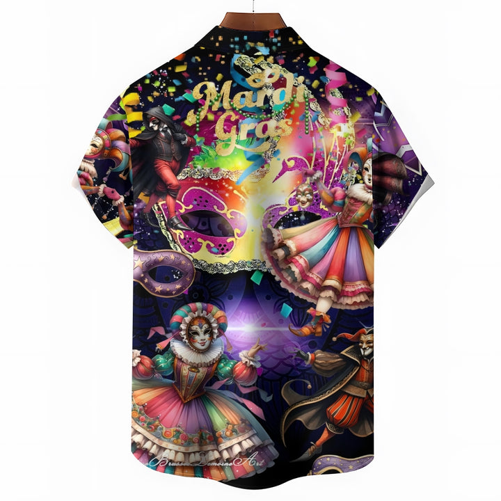 Mardi Gras Mask Hawaiian Casual Short Sleeve Shirt 2412003191