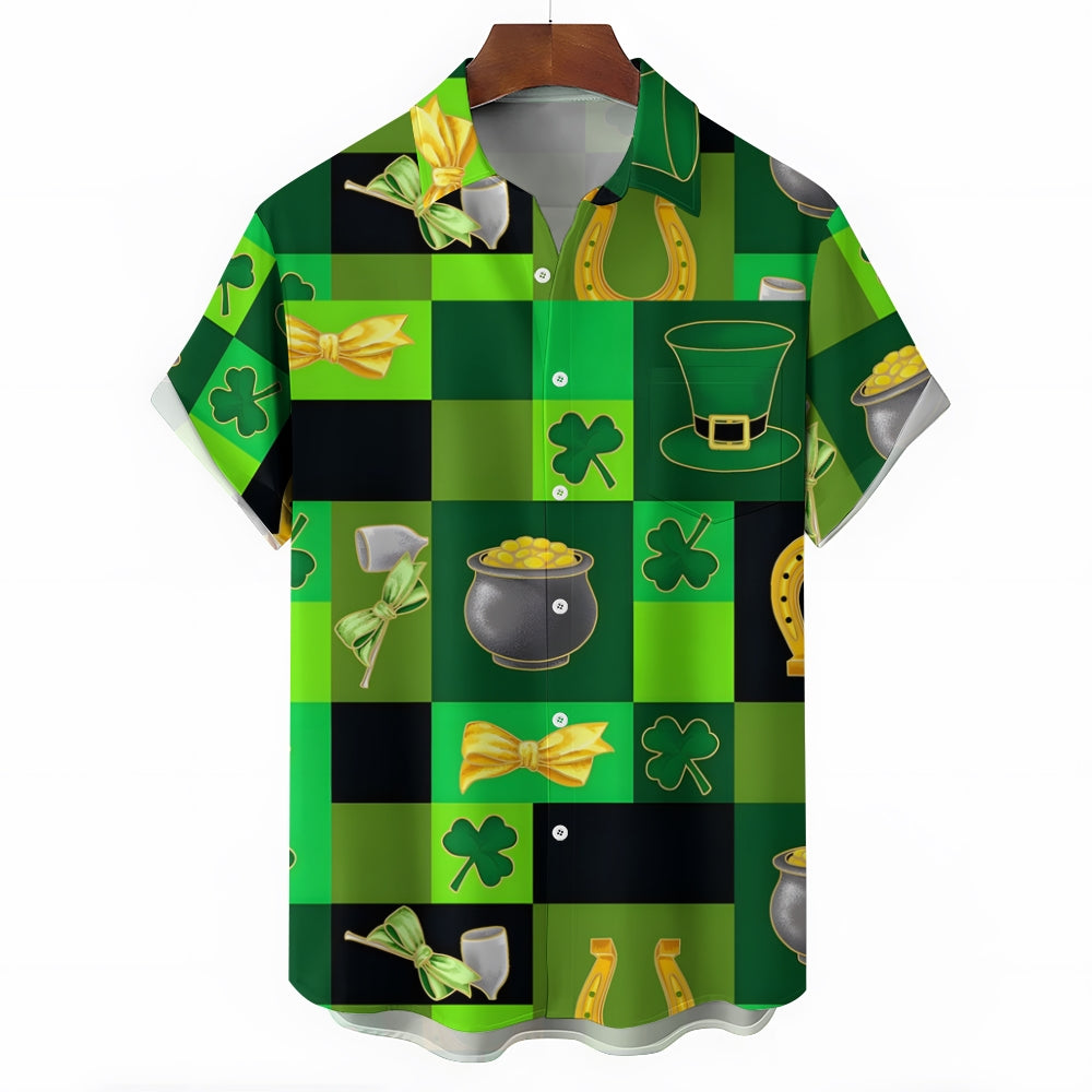 St. Patrick's Day Shamrock Print Short Sleeve Shirt 2411013110