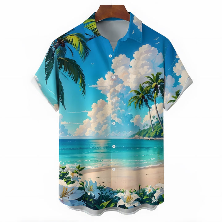 Beach Landscape Print Casual Short Sleeve Shirt 2404000187