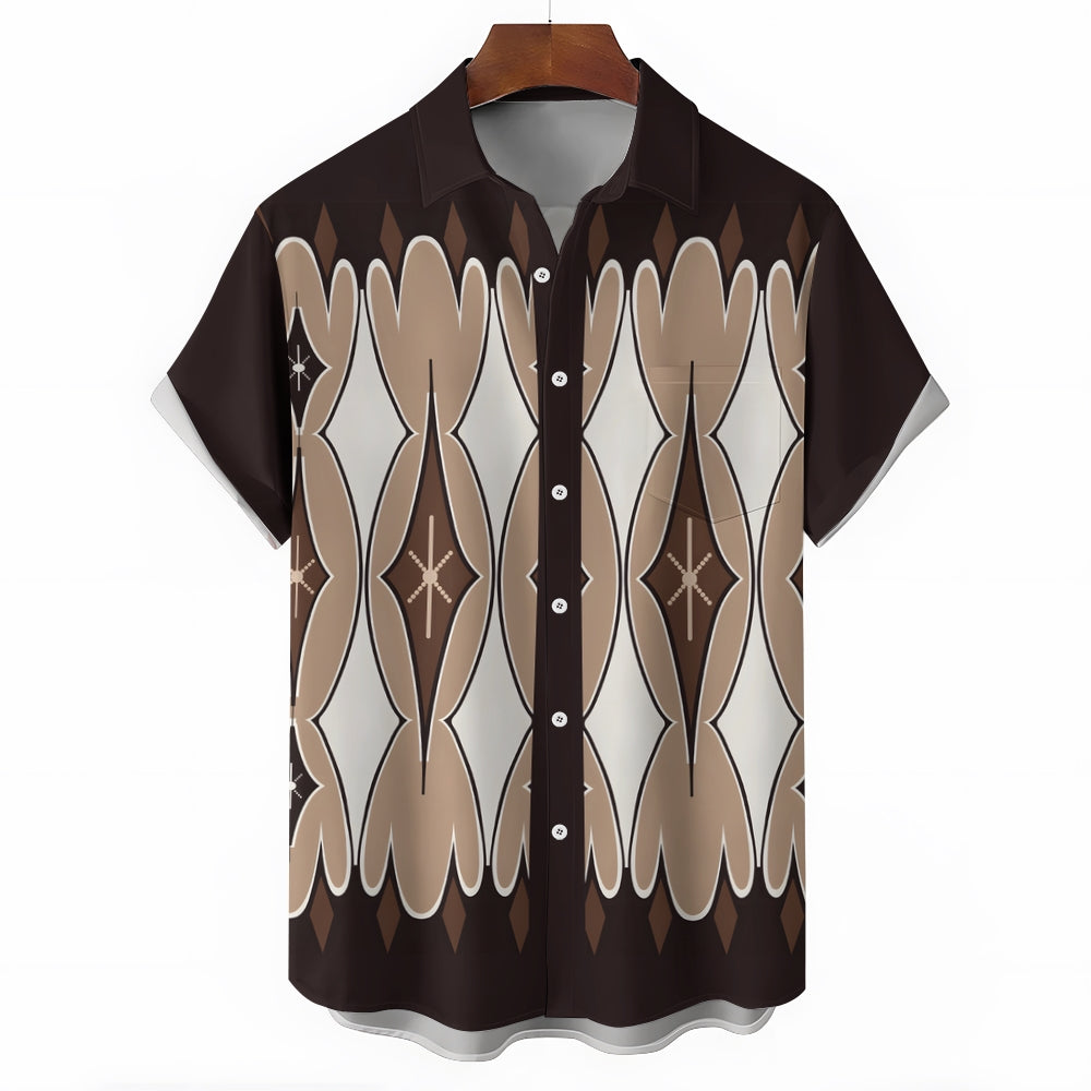 Men's Geometric Print Casual Short Sleeve Shirt 2404001427