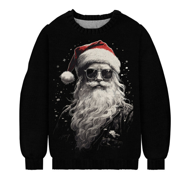 Punk Snowflake Santa Christmas Print Casual Knitted Crewneck Sweater 2411010357